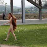 At a gas station and in a park