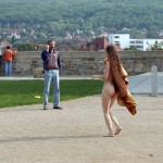 At a gas station and in a park