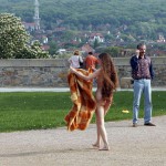 At a gas station and in a park