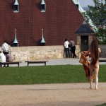 At a gas station and in a park