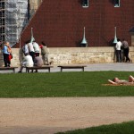 At a gas station and in a park