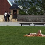 At a gas station and in a park