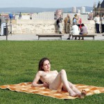 At a gas station and in a park