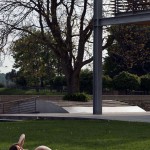 At a gas station and in a park