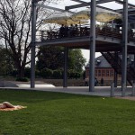 At a gas station and in a park