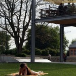 At a gas station and in a park