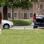 At a gas station and in a park