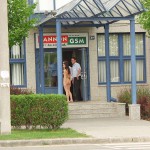 At the entrance of a corporate office