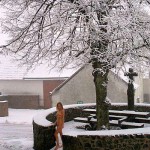 On a square in village and the forest nearby