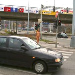 At a kiosk and walking the streets