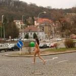 At a kiosk and walking the streets