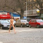 At a kiosk and walking the streets