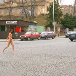 At a kiosk and walking the streets