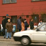 At a kiosk and walking the streets