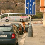 At a kiosk and walking the streets