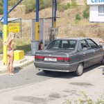 At a highway rest stop