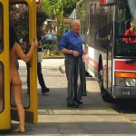 On a parking lot and on the street