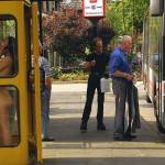 On a parking lot and on the street