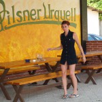 Inside a bar and in the park outside