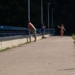 Inside a bar and in the park outside