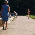 Inside a bar and in the park outside