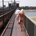 On a railway bidge and the riverside under it