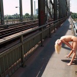 On a railway bidge and the riverside under it