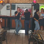 In a hotel and a small disco