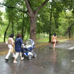 Through the park in the rain