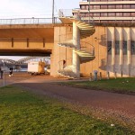 At the riverside on a stairway