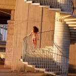 At the riverside on a stairway