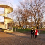 At the riverside on a stairway