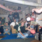 At a public party in a disco