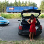 At a lake and a parking