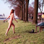 On a green area next to the river bank