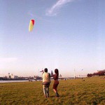 On a green area next to the river bank