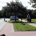 At a highway parking and in a park