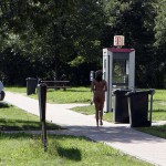 At a highway parking and in a park