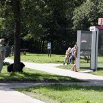 At a highway parking and in a park