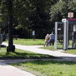 At a highway parking and in a park