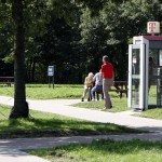 At a highway parking and in a park