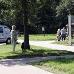 At a highway parking and in a park