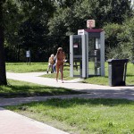 At a highway parking and in a park