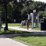 At a highway parking and in a park