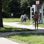 At a highway parking and in a park