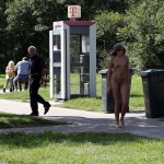 At a highway parking and in a park