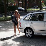 At a highway parking and in a park