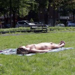 At a highway parking and in a park