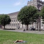 At a highway parking and in a park