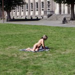 At a highway parking and in a park